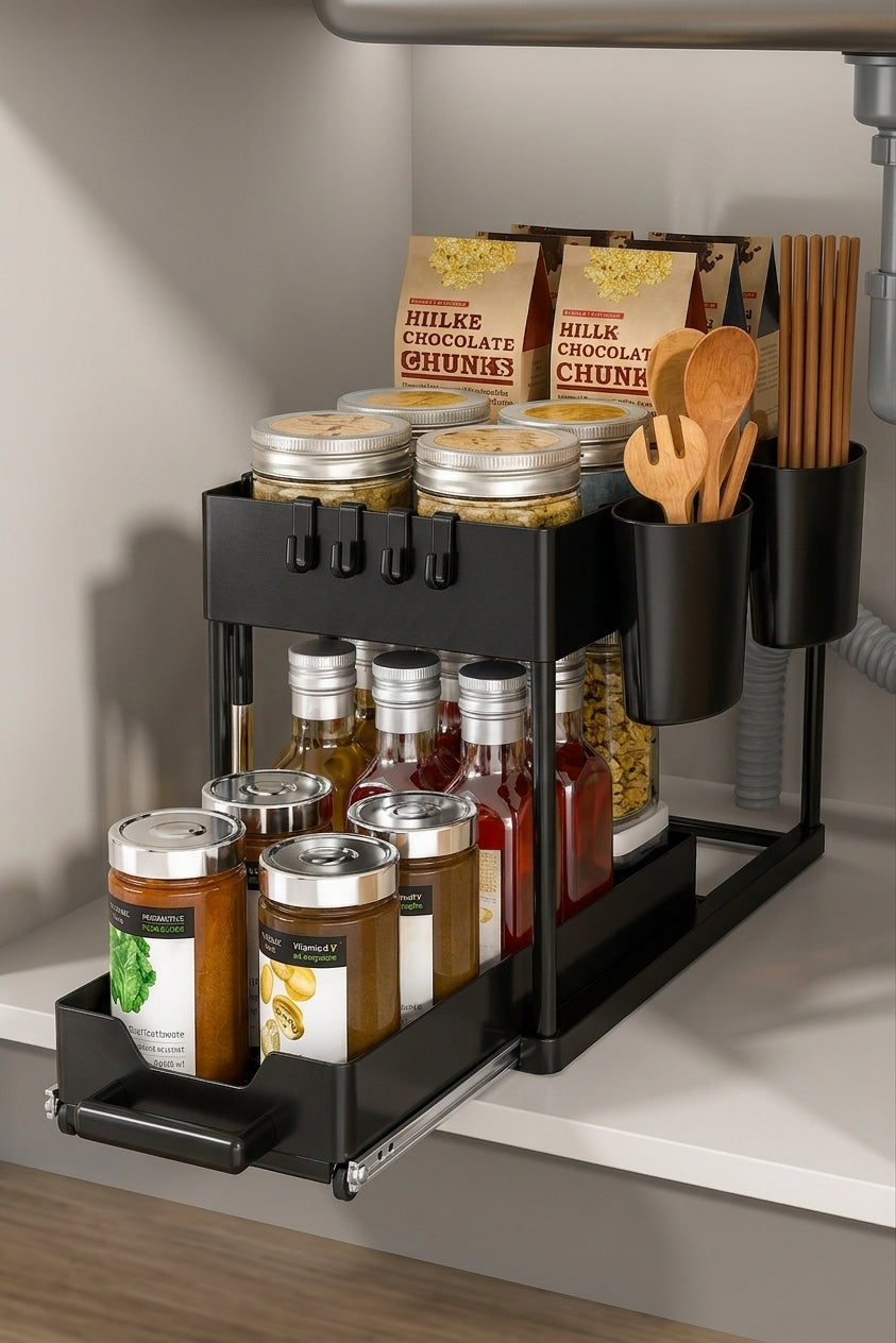 Organizador de Cocina Deslizante 2 Niveles – Multiuso y Extensible