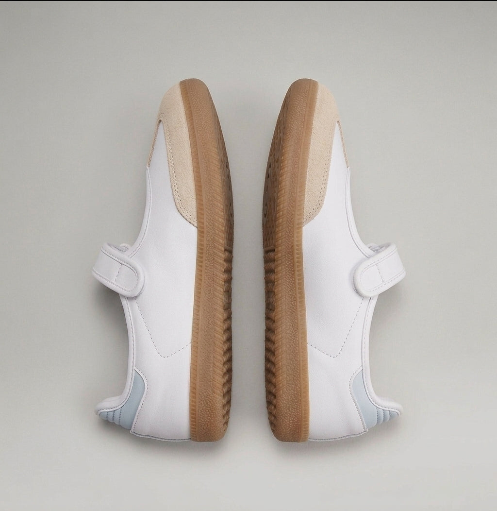 Zapatillas Urbanas Estilo Samba Mary Jane – Blanco / Celeste Pastel