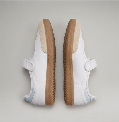 Zapatillas Urbanas Estilo Samba Mary Jane – Blanco / Celeste Pastel