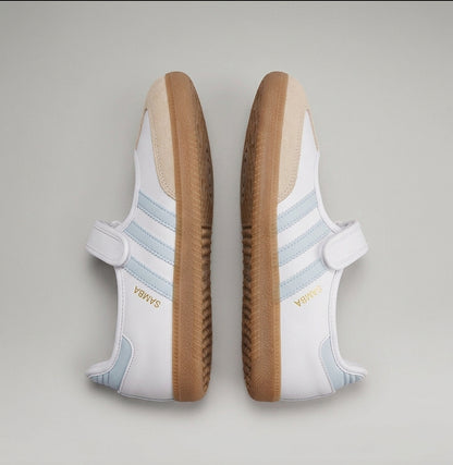 Zapatillas Urbanas Estilo Samba Mary Jane – Blanco / Celeste Pastel
