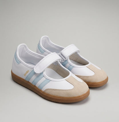 Zapatillas Urbanas Estilo Samba Mary Jane – Blanco / Celeste Pastel