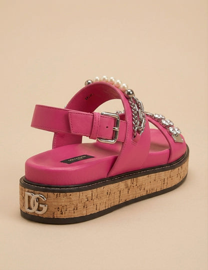 Sandalias de Plataforma de Cuero Rosado con Adornos Joy