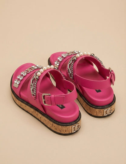 Sandalias de Plataforma de Cuero Rosado con Adornos Joy